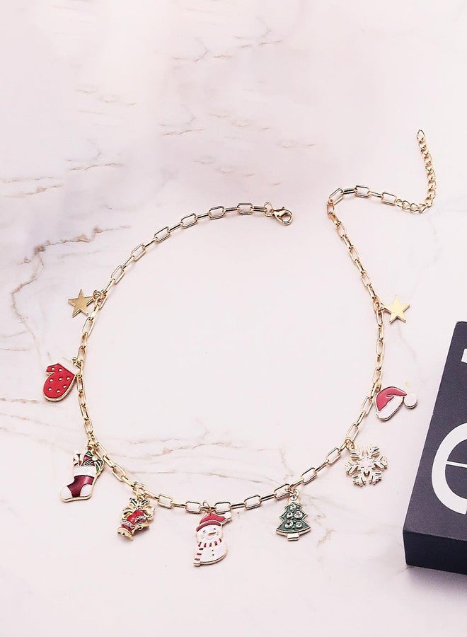 Xeyau Christmas Charm Necklace for Women - Dainty Gold Paper Clip Necklace with Snowman, Santa, Snowflake, Elk Bell, Gingerbread Man Charms - Christmas Accessory Jewelry (Gold) - Image 5